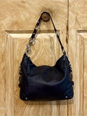Vintage Coach Carly Black Leather & Silver Bag